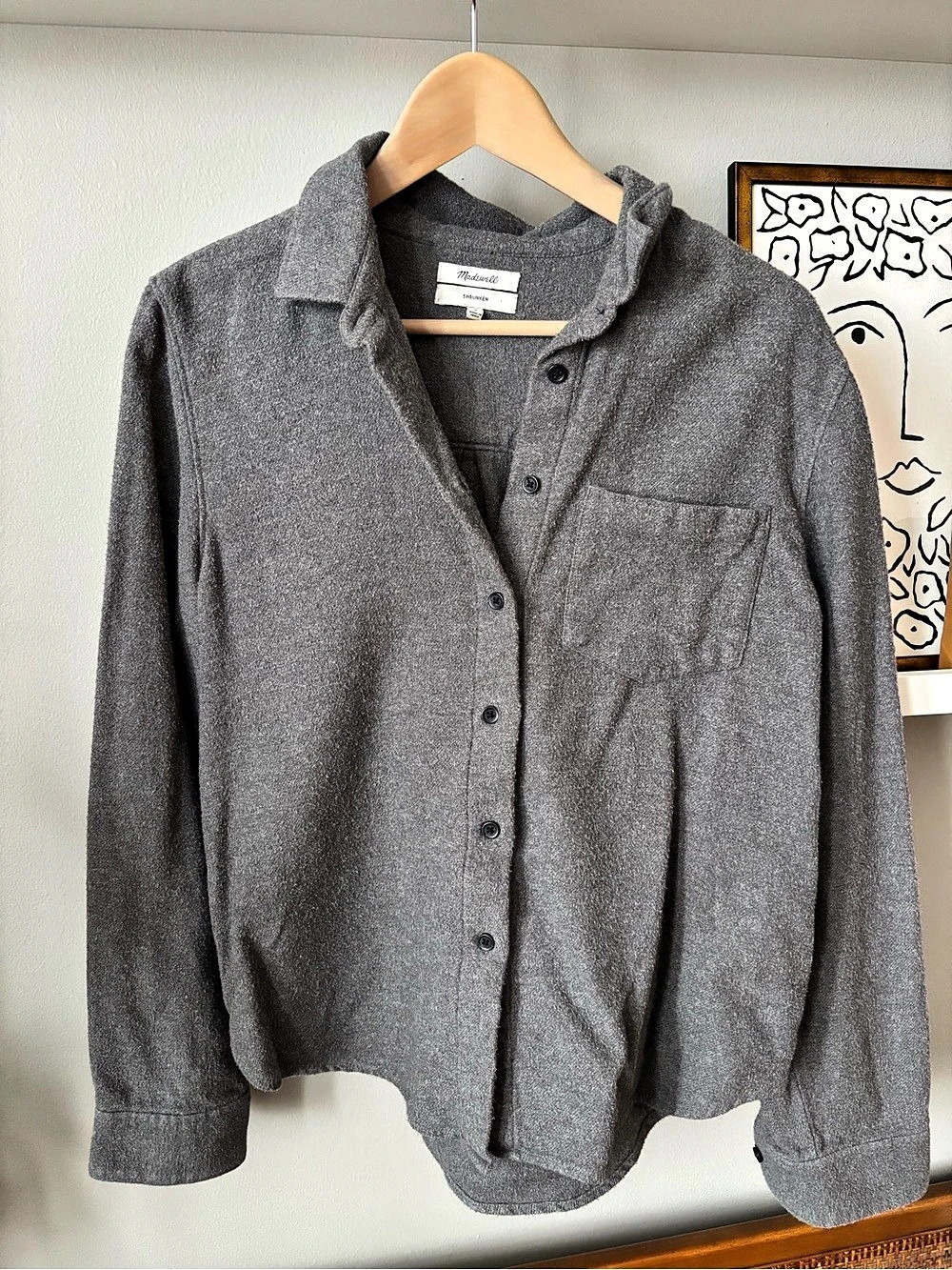Women’s Madewell Shrunken Button-Up Shirt Cotton Gray Large - fits like M!